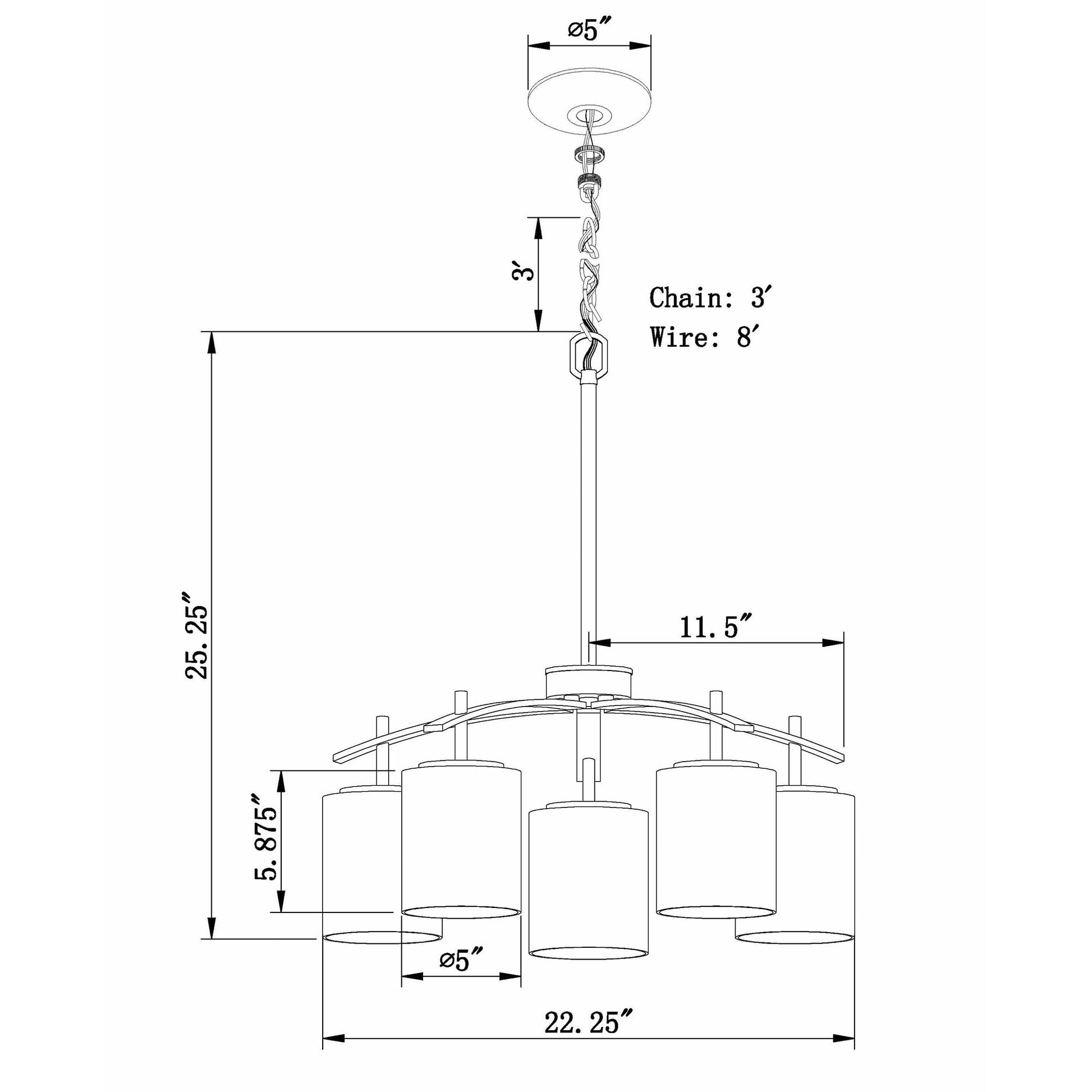 Forte Lighting Faya 22" 5-Light Steel Brushed Nickel Chandelier With White Linen Glass Shades