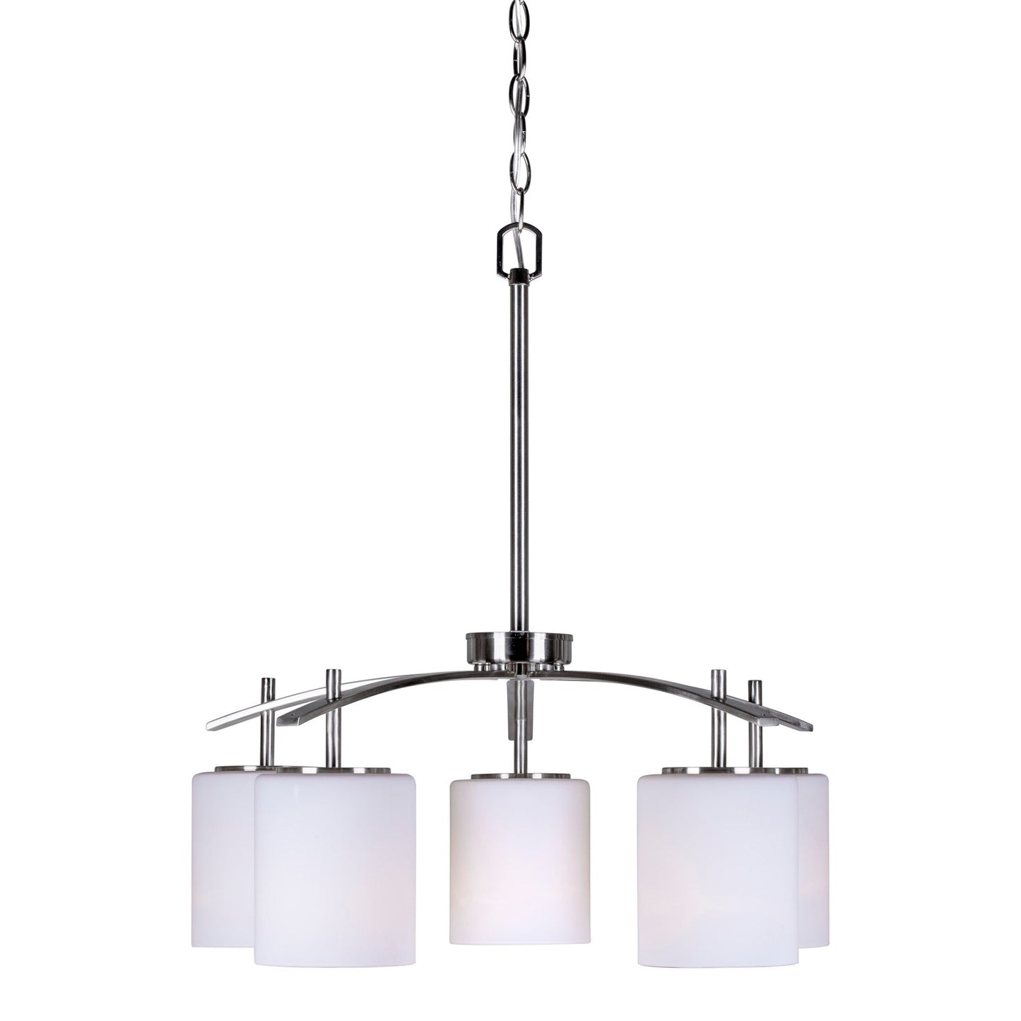 Forte Lighting Faya 22" 5-Light Steel Brushed Nickel Chandelier With White Linen Glass Shades