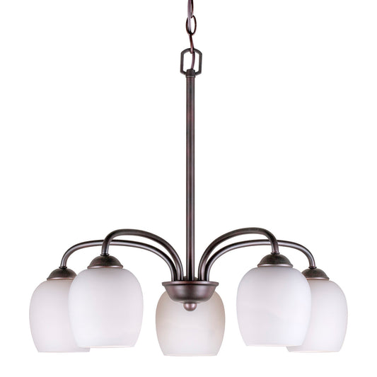 Forte Lighting Felton 23" 5-Light Steel Antique Bronze Chandelier With Satin Opal Glass Shades