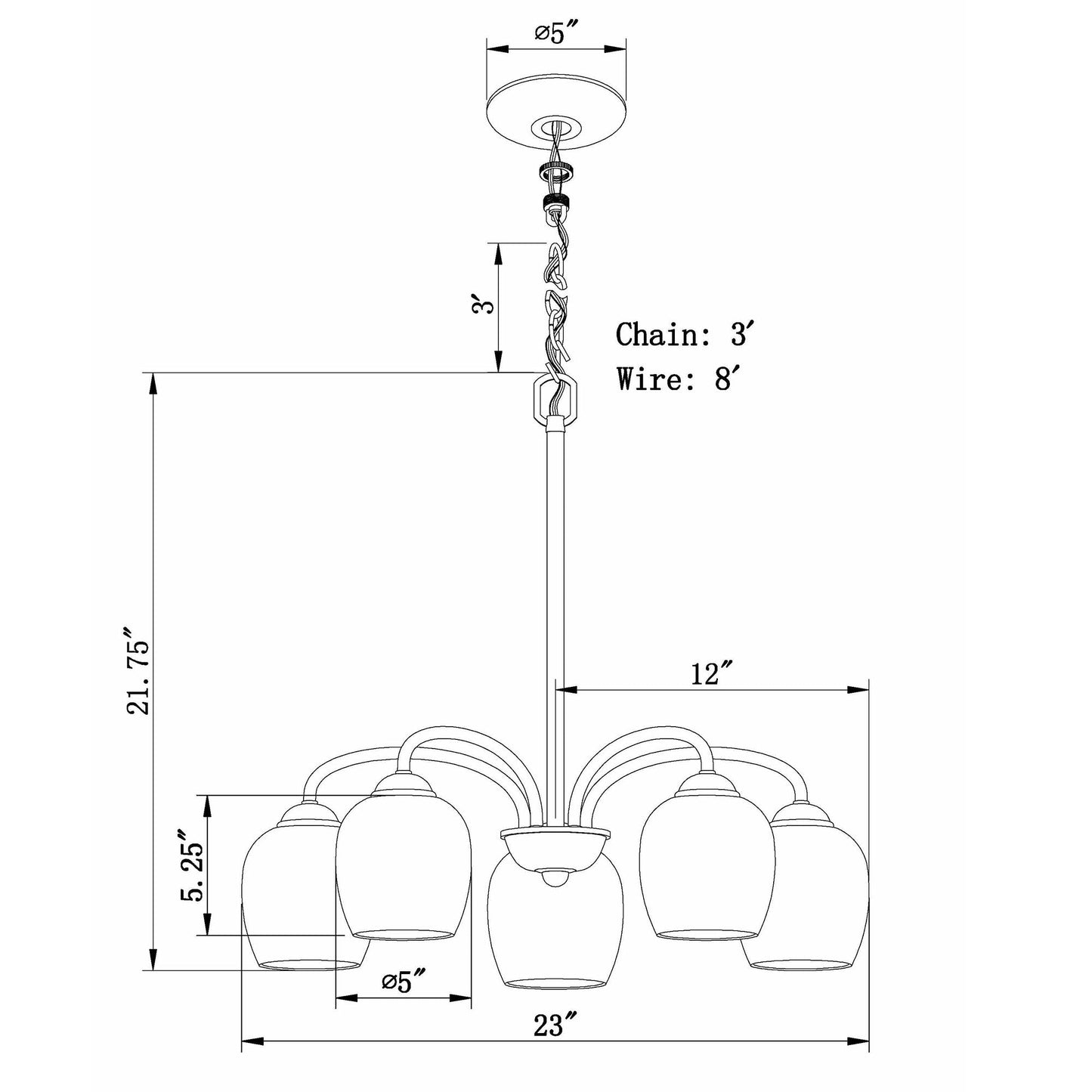 Forte Lighting Felton 23" 5-Light Steel Brushed Nickel Chandelier With Satin Opal Glass Shades