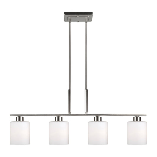 Forte Lighting Fiona 35" 4-Light Steel Linear Brushed Nickel Pendant With Satin Opal Glass Shades