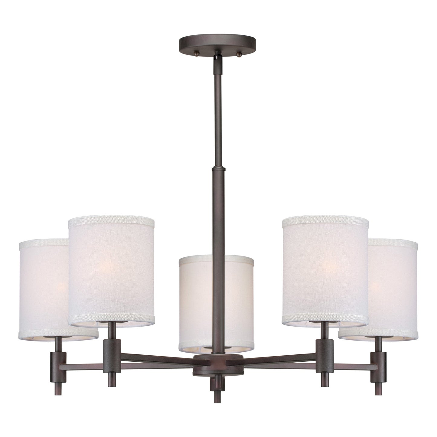 Forte Lighting Flo 25" 5-Light Steel Antique Bronze Round Chandelier With Off White Linen Shades