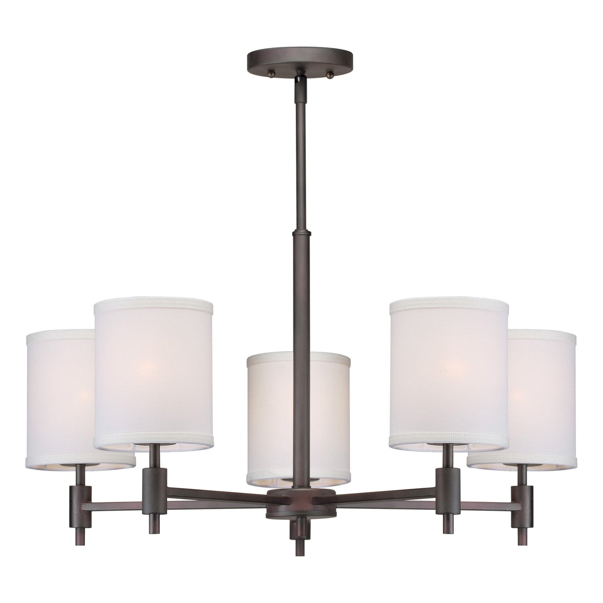 Forte Lighting Flo 25" 5-Light Steel Antique Bronze Round Chandelier With Off White Linen Shades