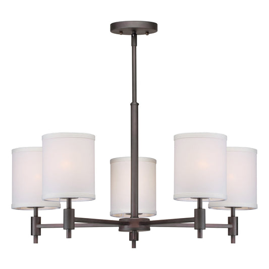 Forte Lighting Flo 25" 5-Light Steel Antique Bronze Round Chandelier With Off White Linen Shades