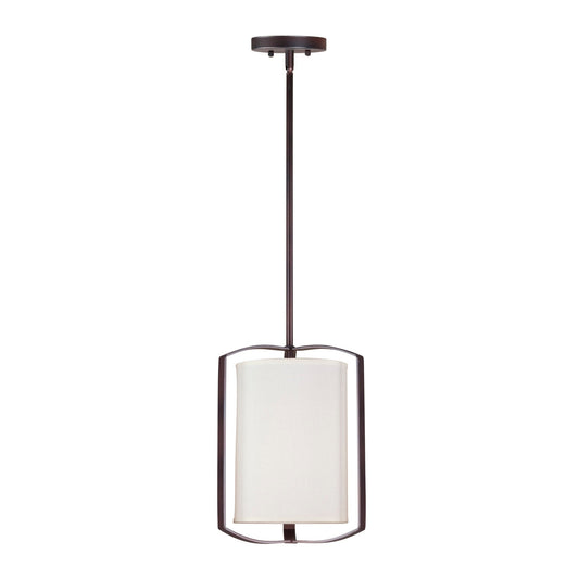 Forte Lighting Flynn 8" Steel Antique Bronze Pendant With White Fabric Drum Shade