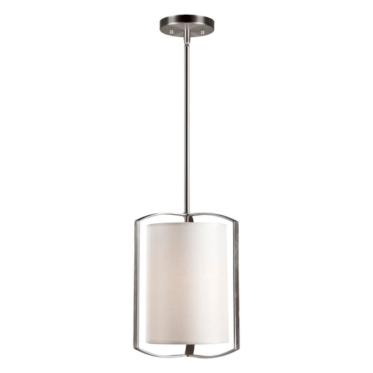 Forte Lighting Flynn 8" Steel Brushed Nickel Pendant With White Fabric Drum Shade