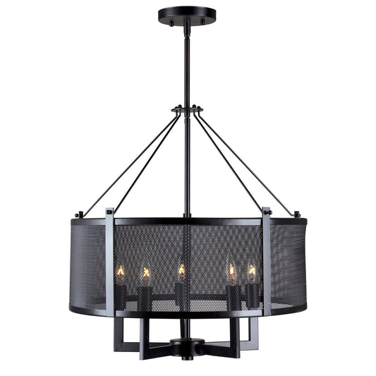 Forte Lighting Foley 20" 5-Light Steel Black Pendant With Black Mesh Shade