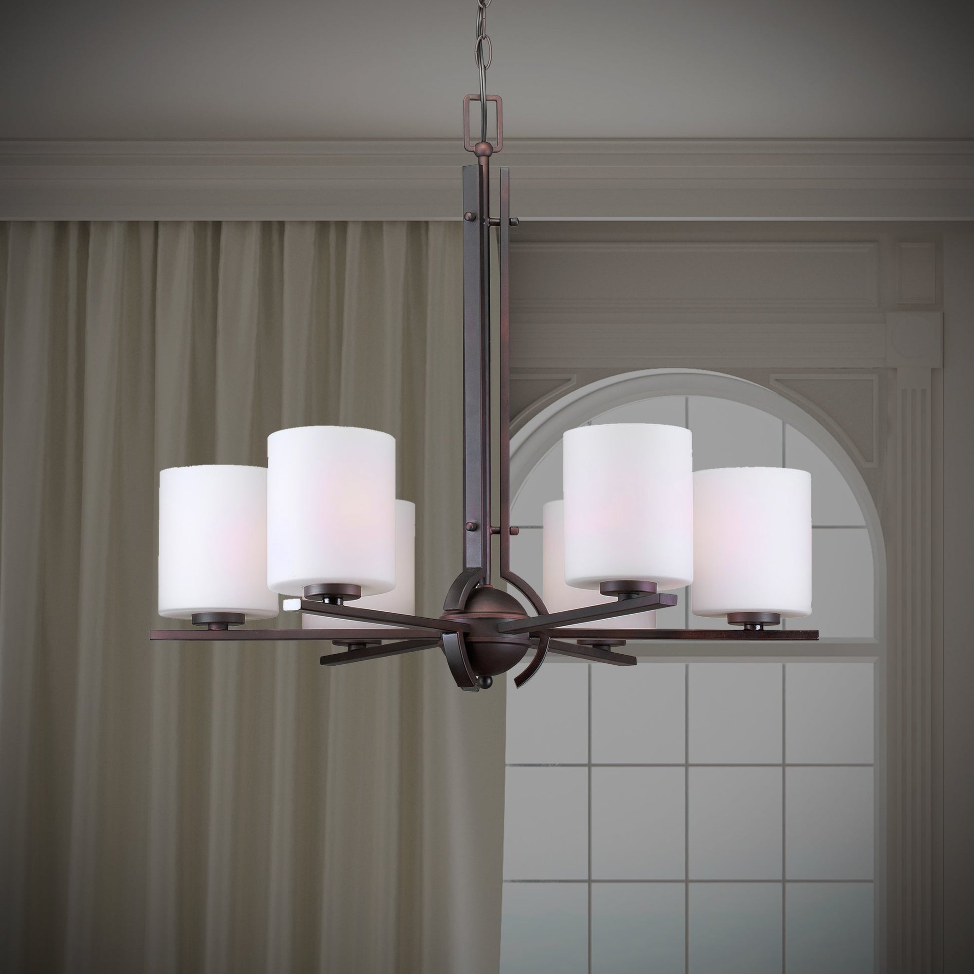 Forte Lighting Foy 26" 6-Light Steel Antique Bronze Round Chandelier With Satin Opal Glass Shades