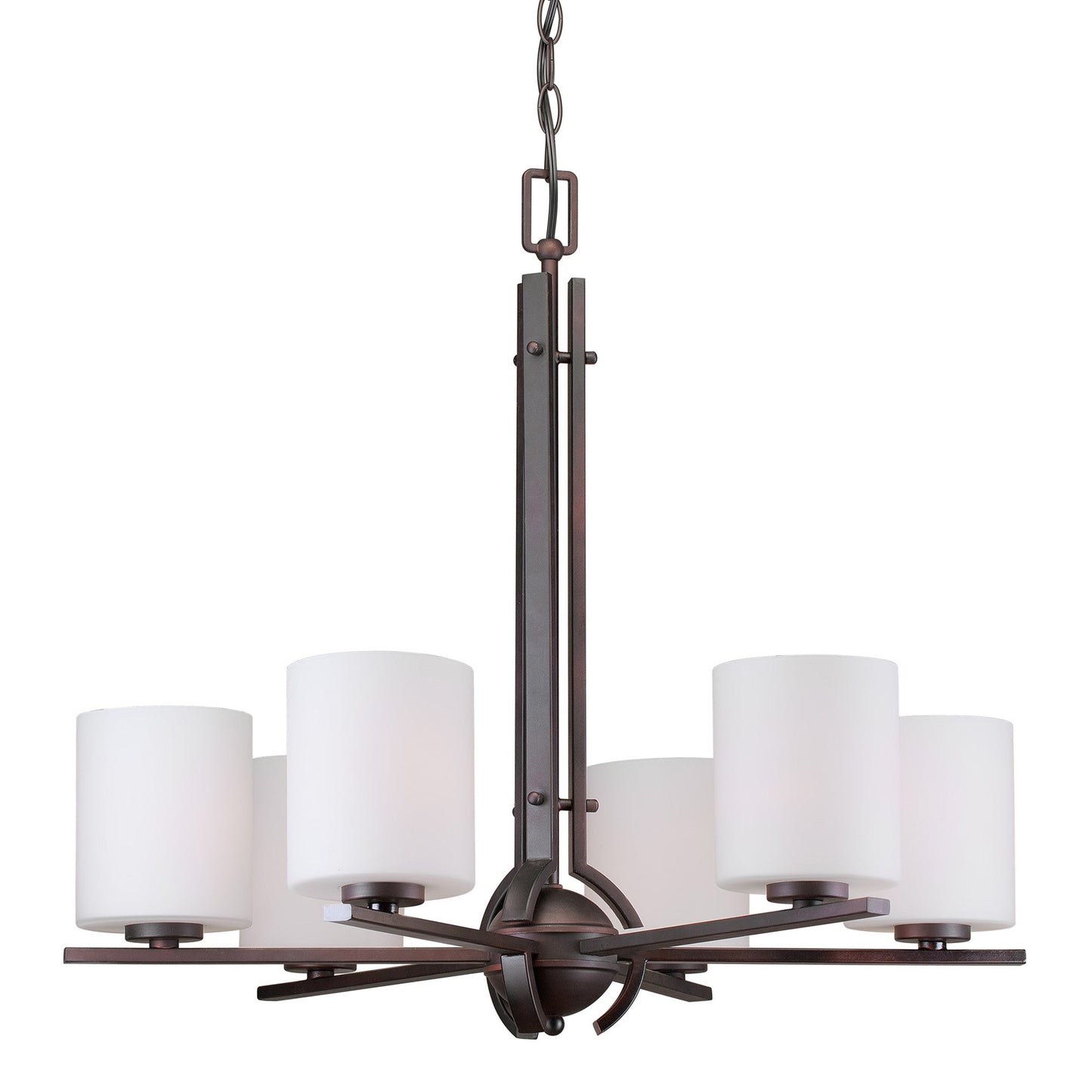 Forte Lighting Foy 26" 6-Light Steel Antique Bronze Round Chandelier With Satin Opal Glass Shades