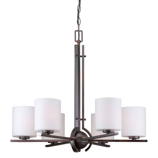 Forte Lighting Foy 26" 6-Light Steel Antique Bronze Round Chandelier With Satin Opal Glass Shades