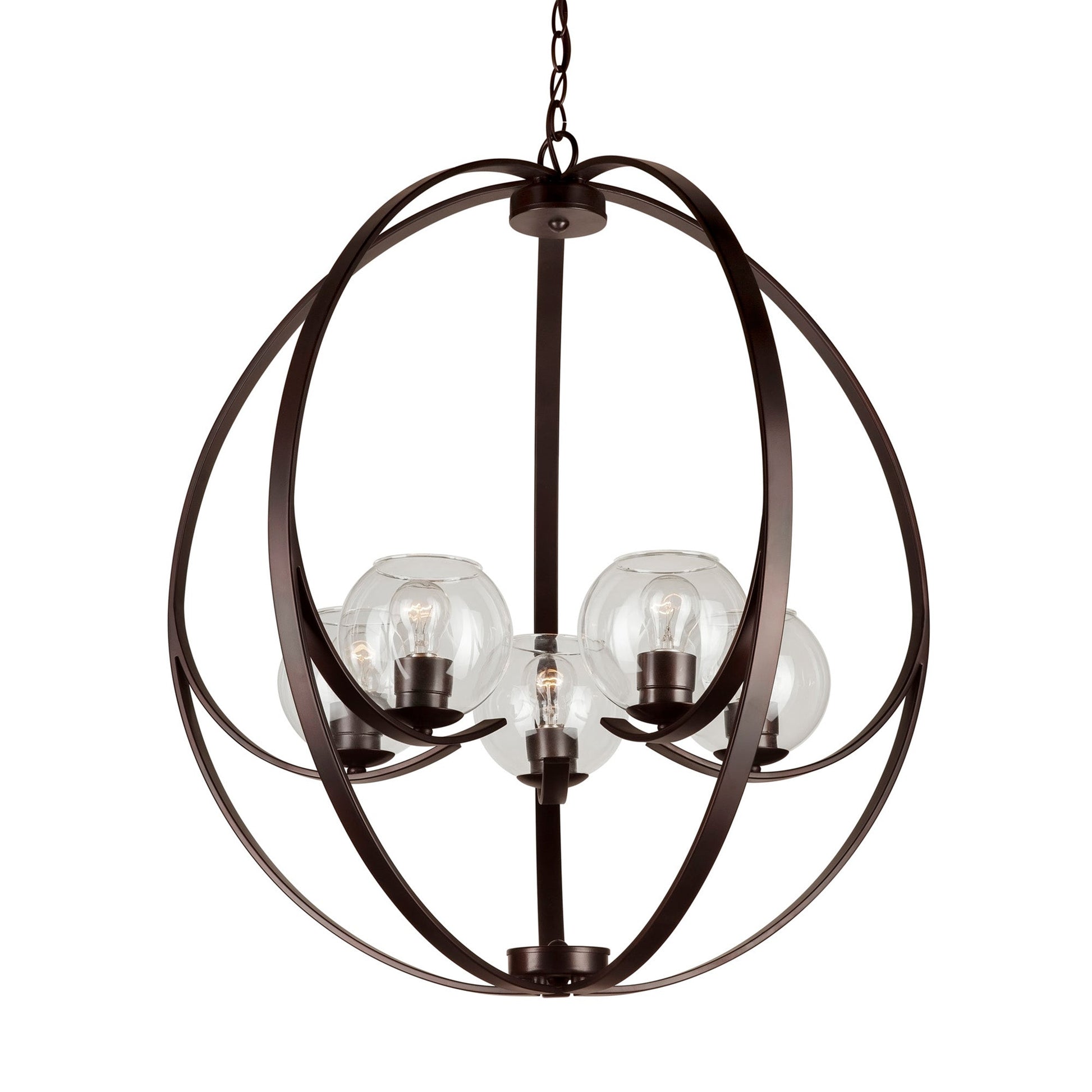 Forte Lighting Frankie 25" 5-Light Steel Antique Bronze Round Chandelier With Clear Globe Glass Shades