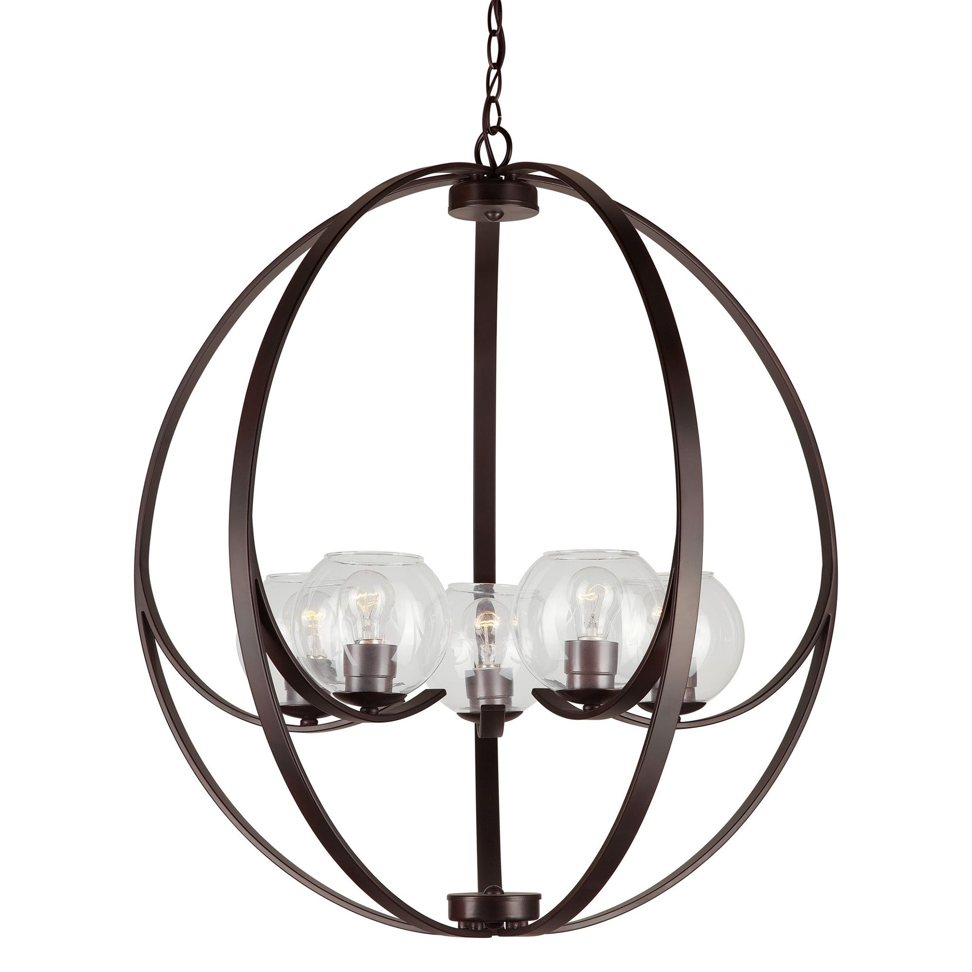 Forte Lighting Frankie 25" 5-Light Steel Antique Bronze Round Chandelier With Clear Globe Glass Shades