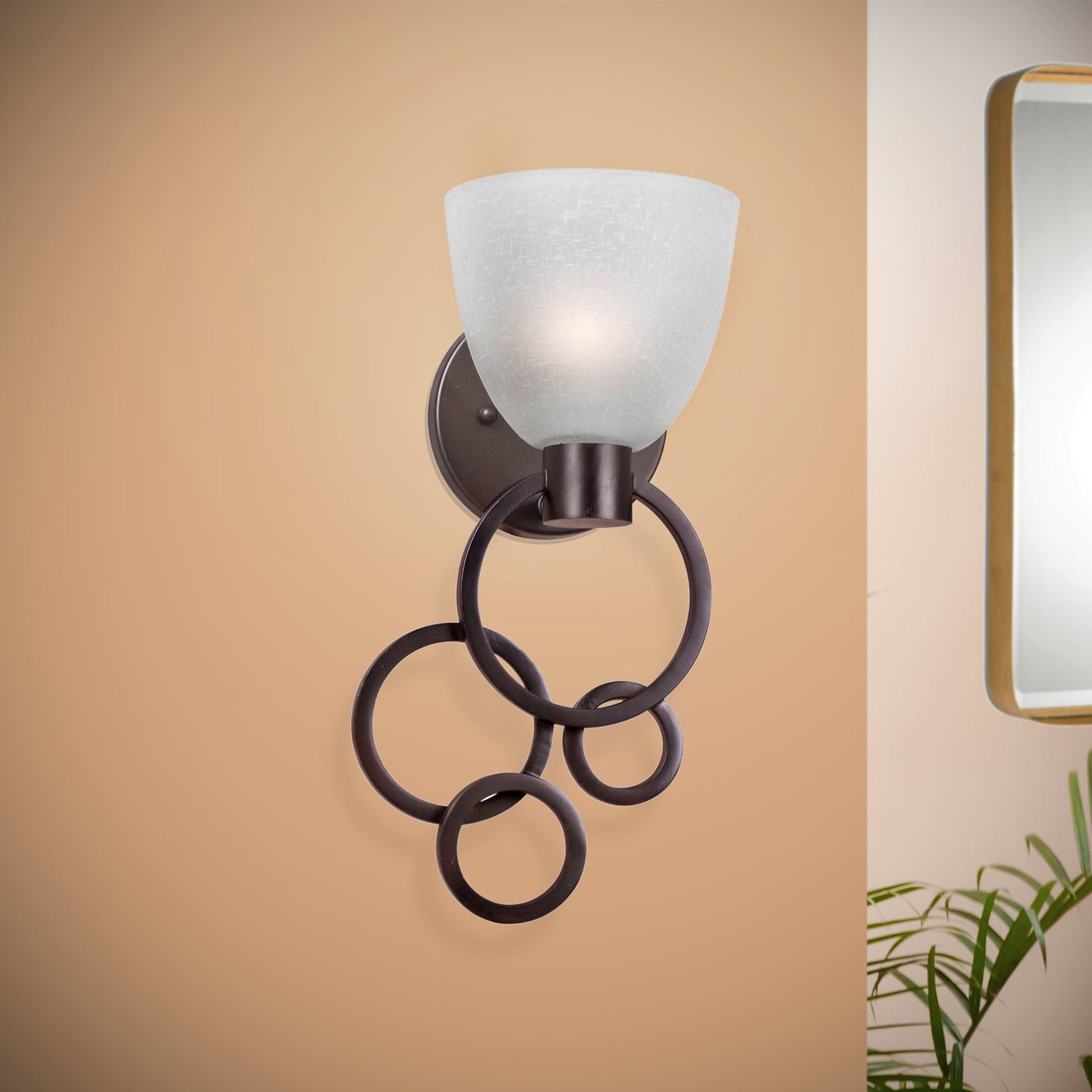 Forte Lighting Gale 8" Steel Antique Bronze Wall Sconce With White Linen Glass Shade