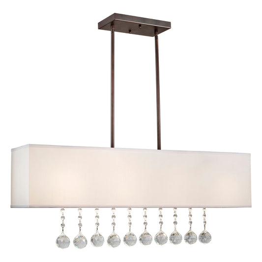 Forte Lighting Garvey 36" 4-Light Steel Linear Antique Bronze Pendant With Off White Linen Shades