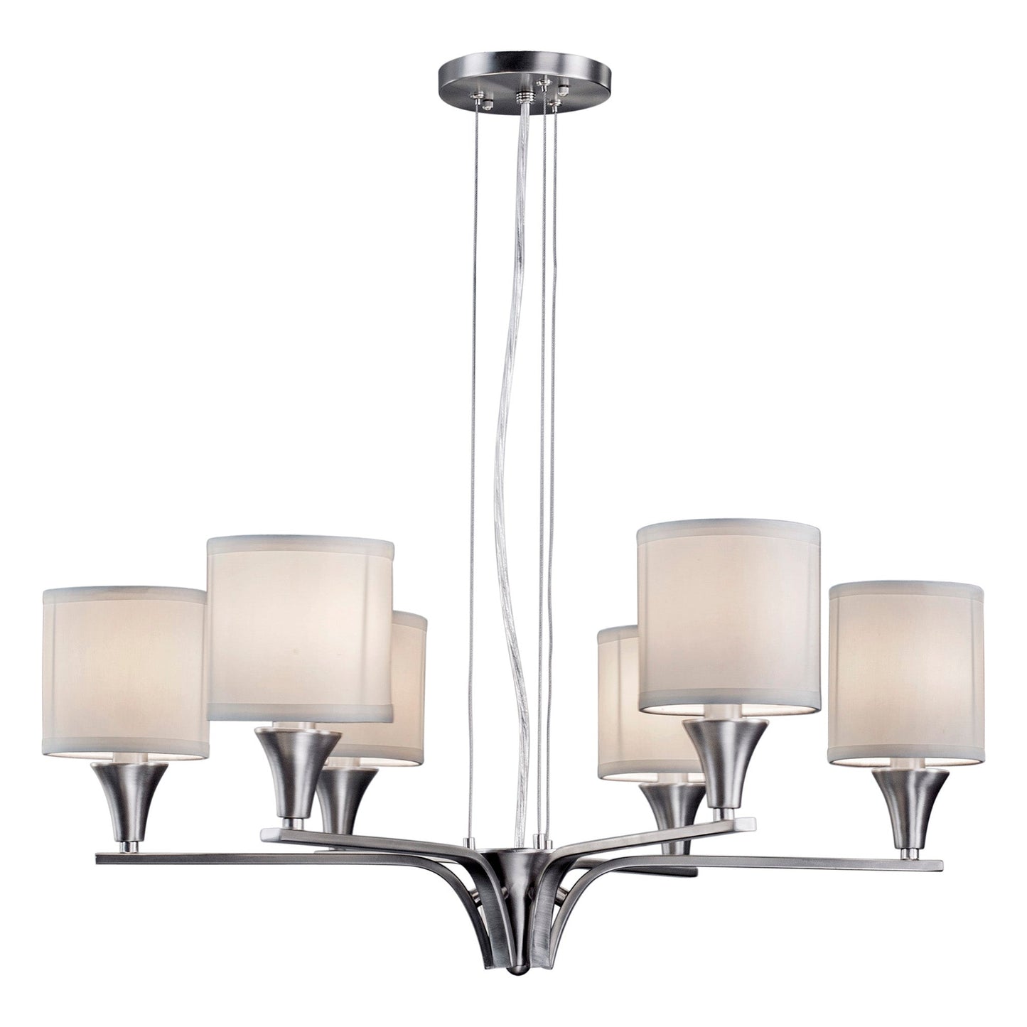 Forte Lighting Gavin 26" 6-Light Steel Brushed Nickel Round Chandelier With Off White Linen Shades