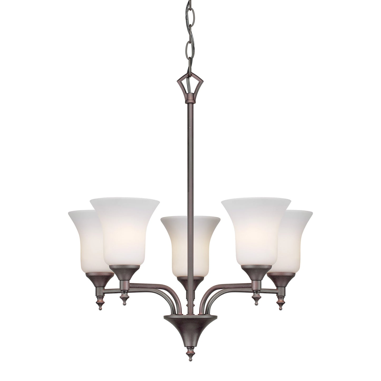 Forte Lighting Gian 20" 5-Light Steel Antique Bronze Chandelier With Satin Opal Glass Shades