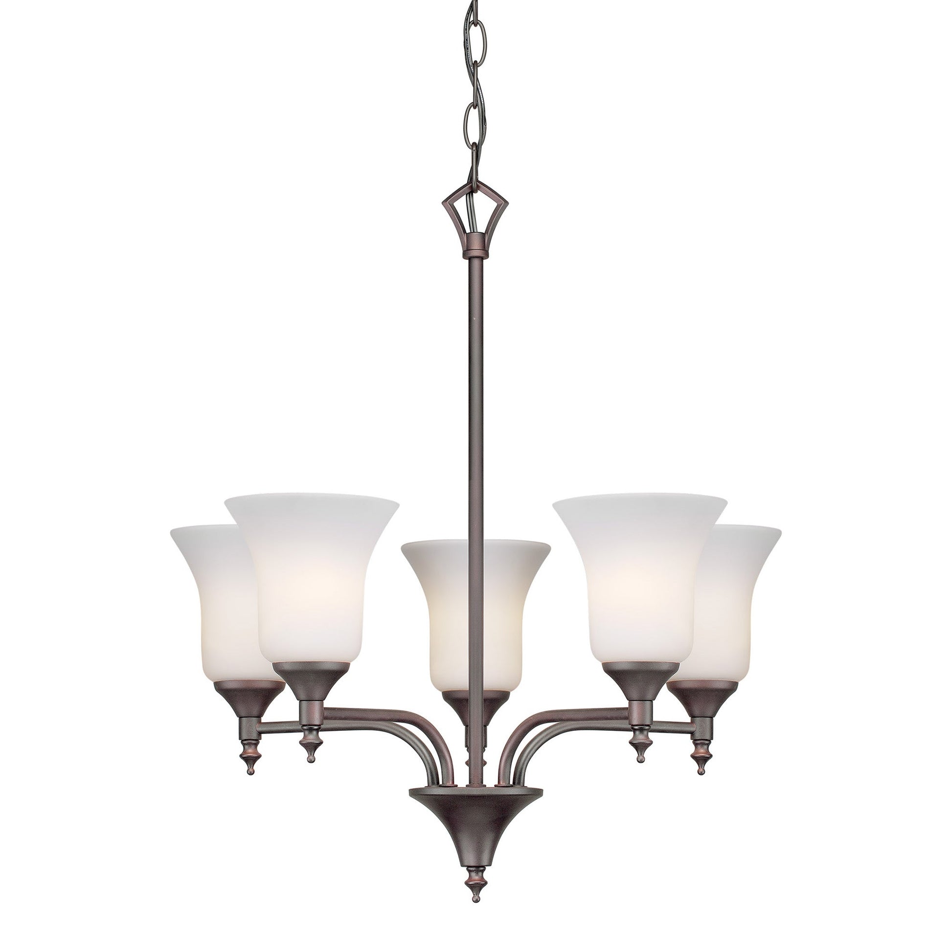 Forte Lighting Gian 20" 5-Light Steel Antique Bronze Chandelier With Satin Opal Glass Shades