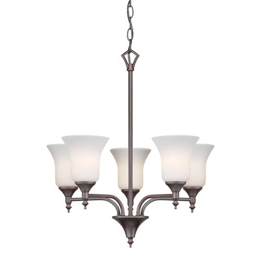 Forte Lighting Gian 20" 5-Light Steel Antique Bronze Chandelier With Satin Opal Glass Shades