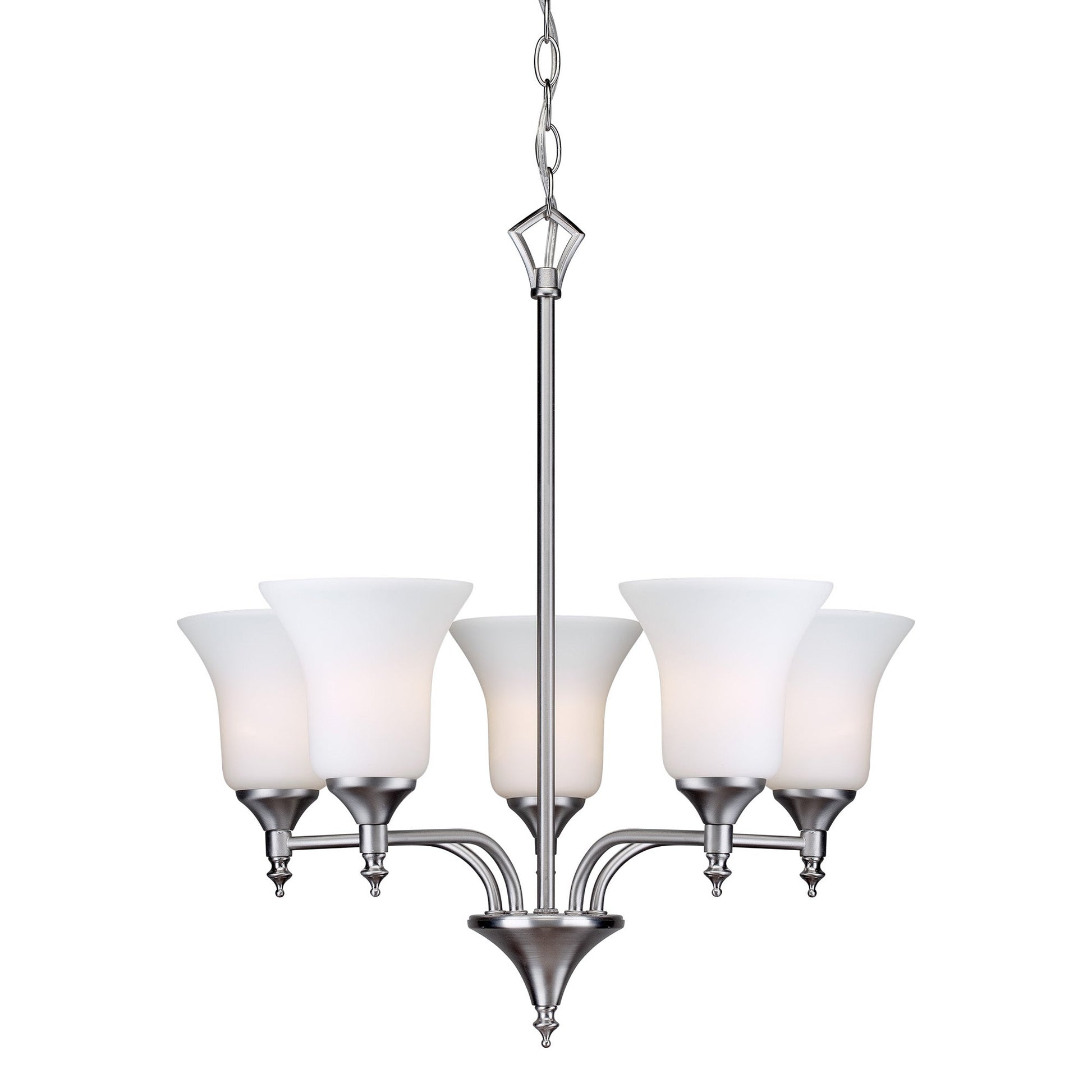 Forte Lighting Gian 20" 5-Light Steel Brushed Nickel Chandelier With Satin Opal Glass Shades