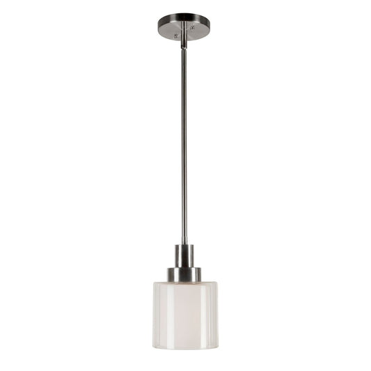 Forte Lighting Gino 6" Steel Brushed Nickel Mini Pendant With Clear Outer Glass & Frosted White Inner Glass Shade