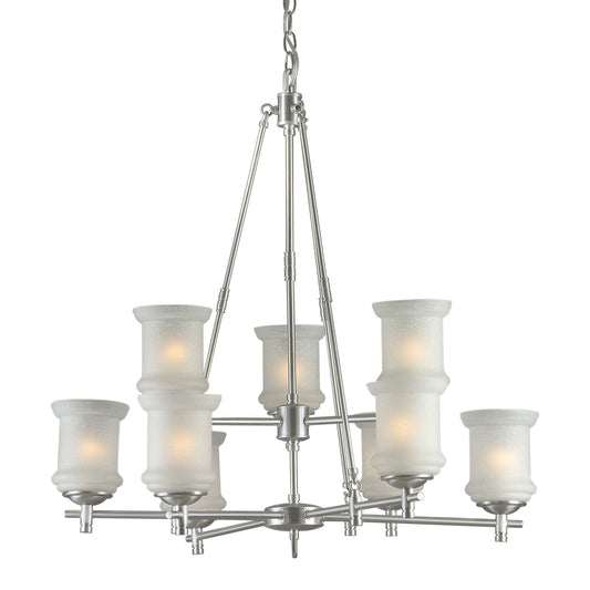 Forte Lighting Gore 31" 9-Light Steel Brushed Nickel Chandelier With White Linen Glass Shades