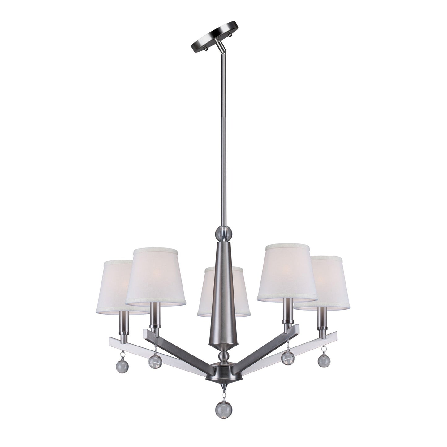 Forte Lighting Grant 26" 5-Light Steel Brushed Nickel Round Chandelier With Off White Linen Shades