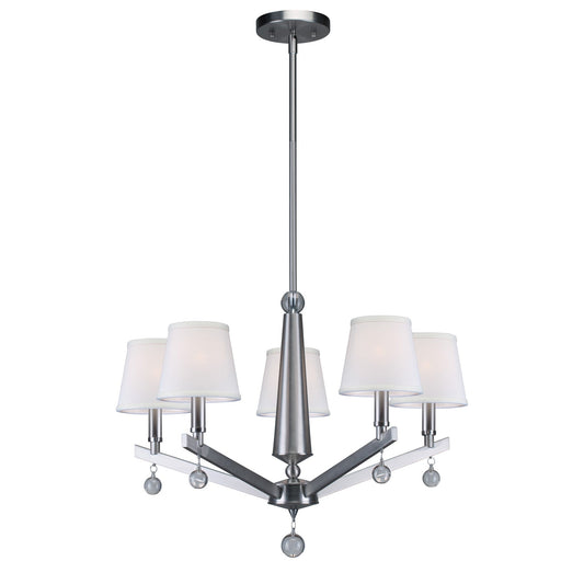 Forte Lighting Grant 26" 5-Light Steel Brushed Nickel Round Chandelier With Off White Linen Shades