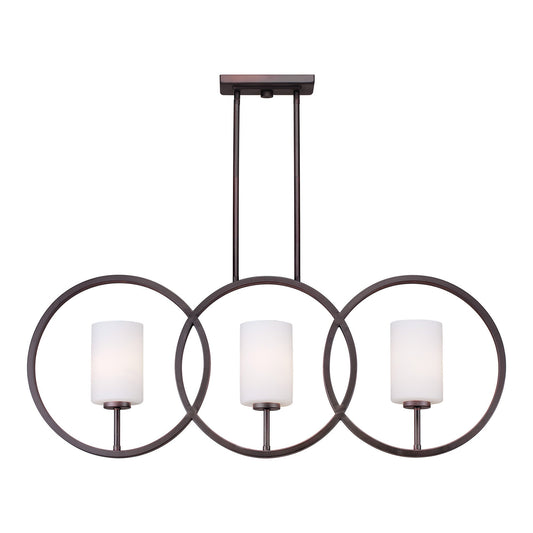 Forte Lighting Grayson 37" 3-Light Steel Antique Bronze Pendant With Off Satin Opal Glass Shades