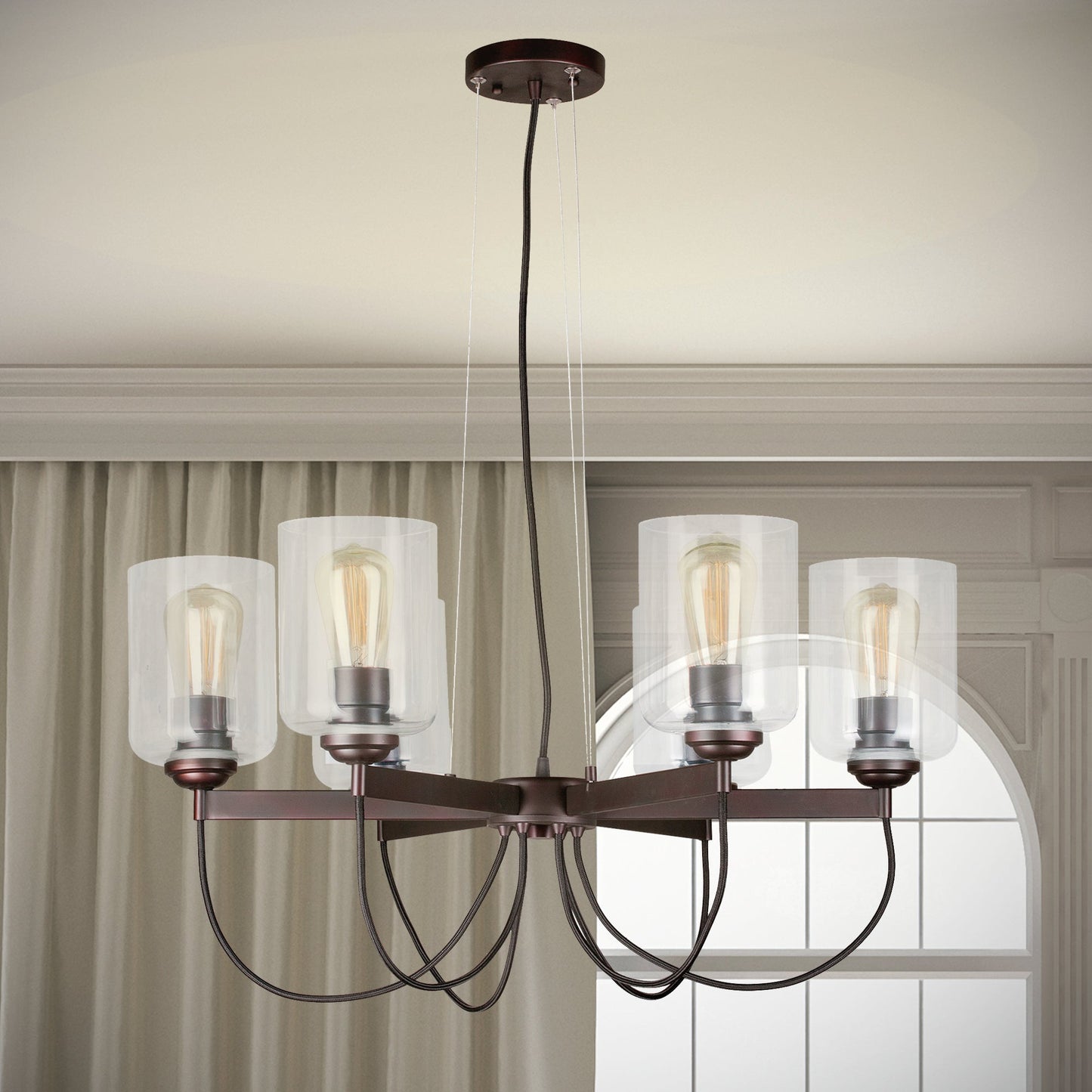 Forte Lighting Greer 28" 6-Light Steel Antique Bronze Round Chandelier With Clear Glass Shades