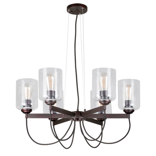 Forte Lighting Greer 28" 6-Light Steel Antique Bronze Round Chandelier With Clear Glass Shades