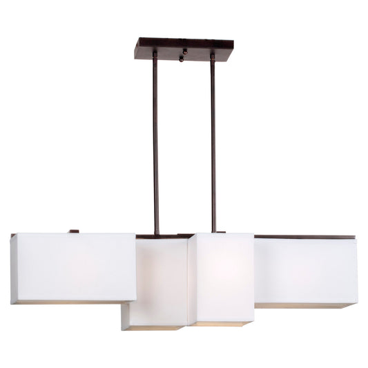Forte Lighting Greta 36" 4-Light Steel Antique Bronze Pendant With Off White Linen Shades