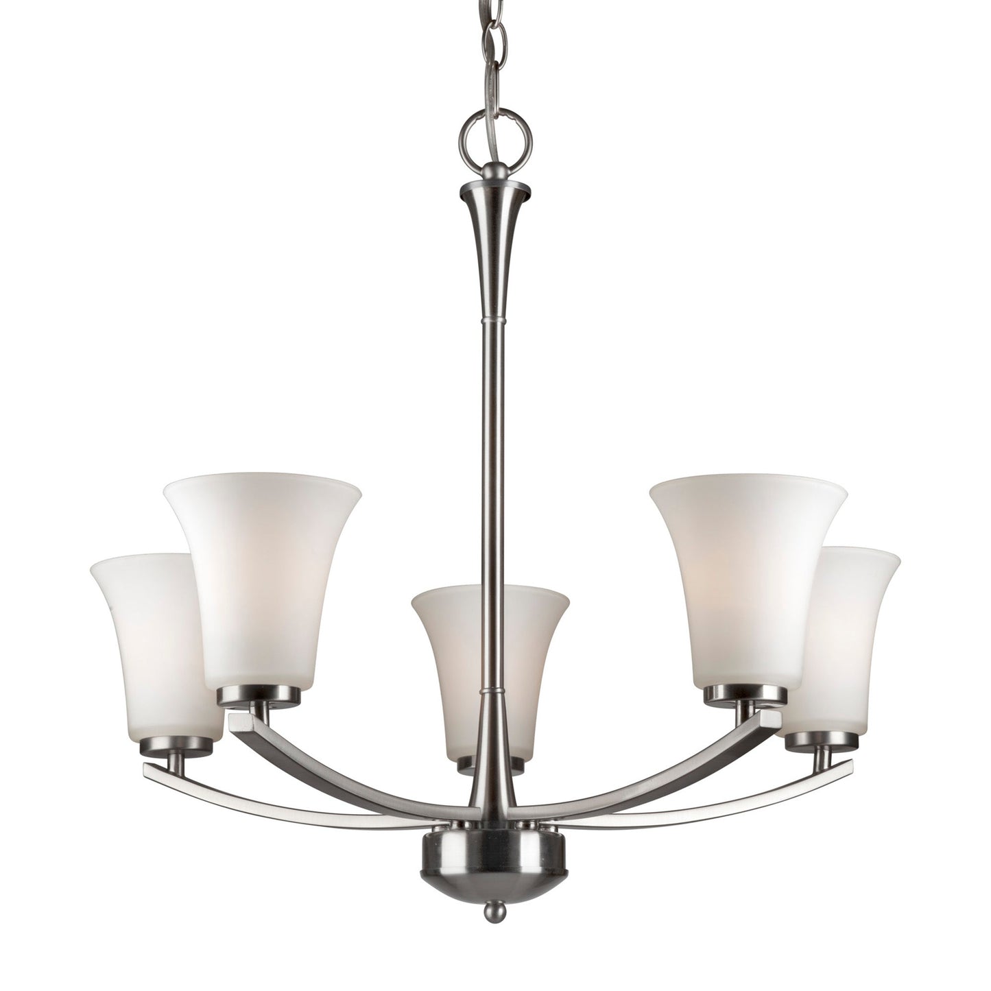 Forte Lighting Hale 24" 5-Light Steel Brushed Nickel Round Chandelier With White Glass Shades