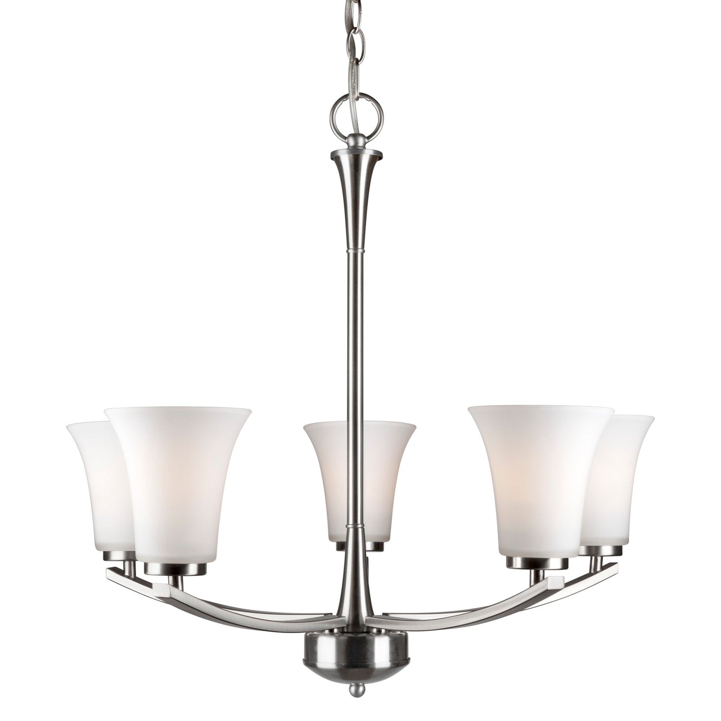 Forte Lighting Hale 24" 5-Light Steel Brushed Nickel Round Chandelier With White Glass Shades