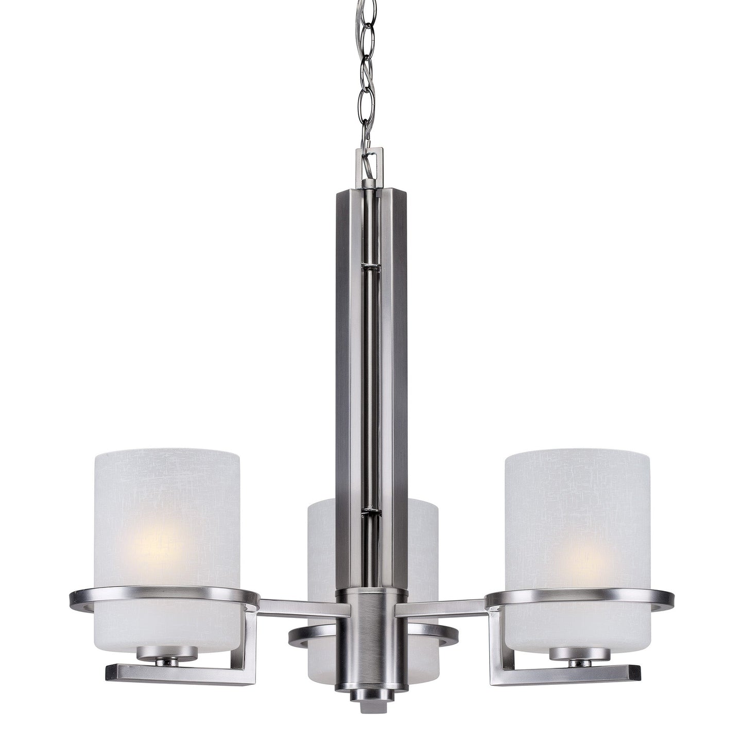 Forte Lighting Halo 21" 3-Light Steel Brushed Nickel Chandelier With White Linen Glass Shades