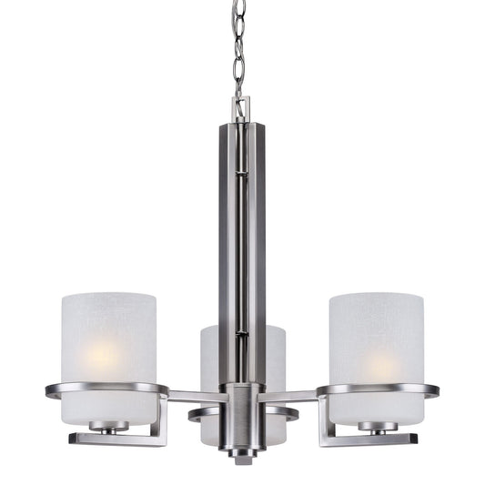 Forte Lighting Halo 21" 3-Light Steel Brushed Nickel Chandelier With White Linen Glass Shades