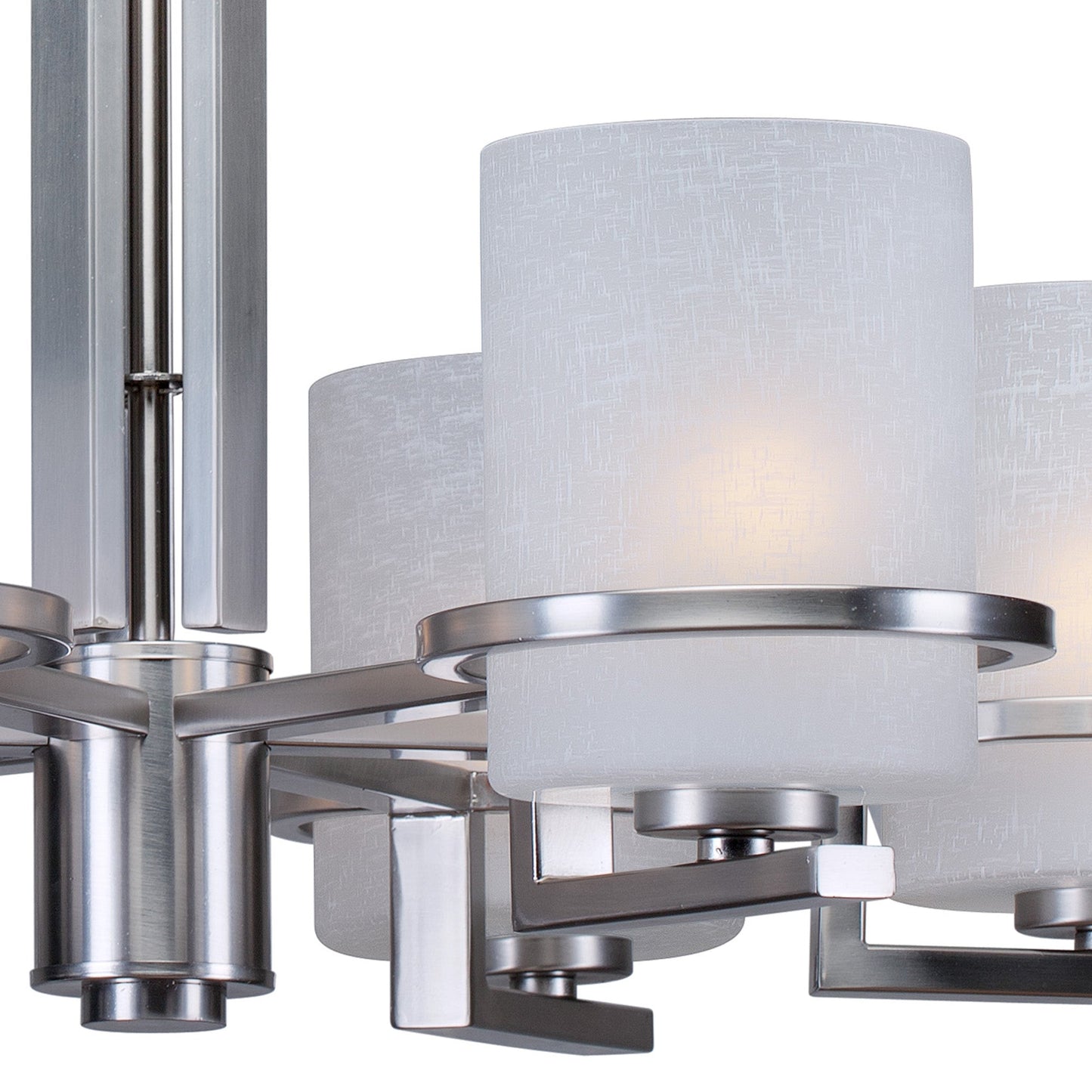 Forte Lighting Halo 28" 6-Light Steel Brushed Nickel Chandelier With White Linen Glass Shades