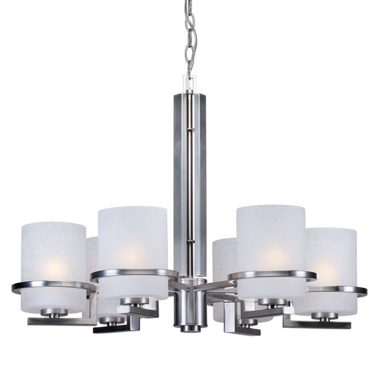 Forte Lighting Halo 28" 6-Light Steel Brushed Nickel Chandelier With White Linen Glass Shades