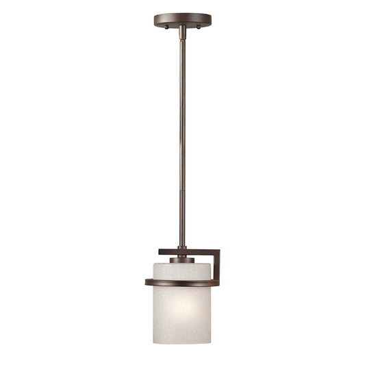 Forte Lighting Halo 7" Steel Antique Bronze Mini Pendant With White Linen Glass Shade