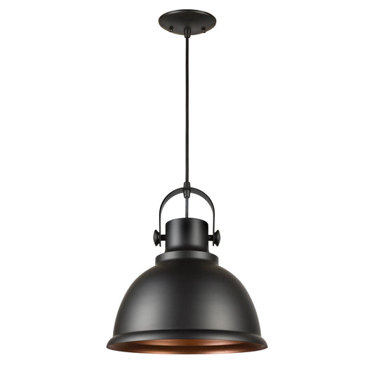 Forte Lighting Harmon 12" Steel Black Pendant With Black Metal Shade