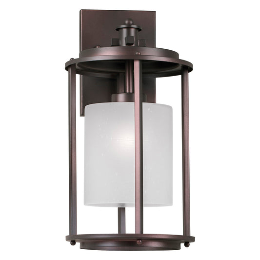 Forte Lighting Harper 8" Steel Antique Bronze Outdoor Wall Light With Frosted Seeded Glass Shade