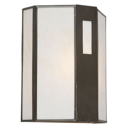 Forte Lighting Haskell 9" Brass Fluorescent Bulb Royal Bronze Outdoor Wall Light With Honey Glass Panels Shade