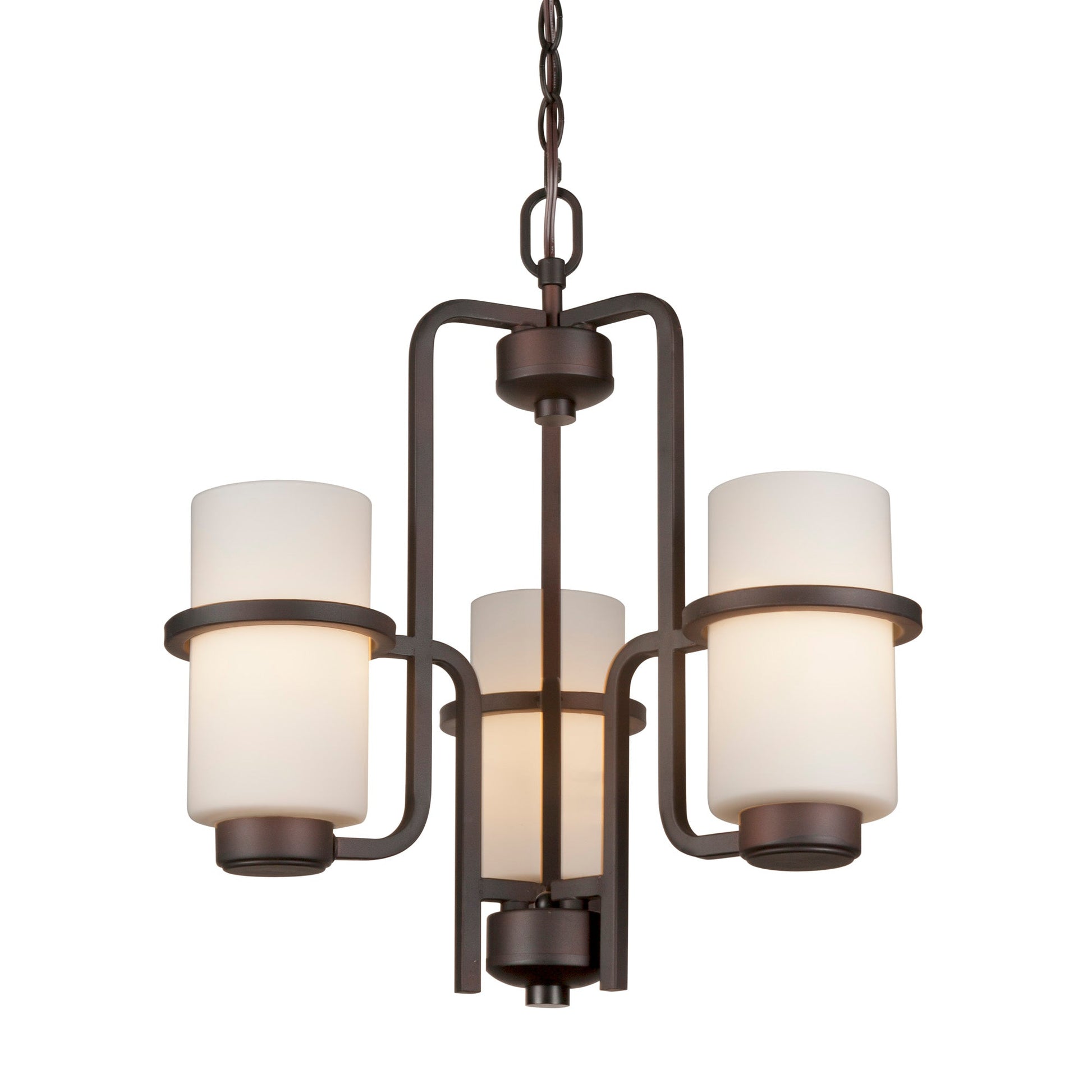 Forte Lighting Hayden 18" 3-Light Steel Antique Bronze Round Chandelier With Satin Opal Glass Shades