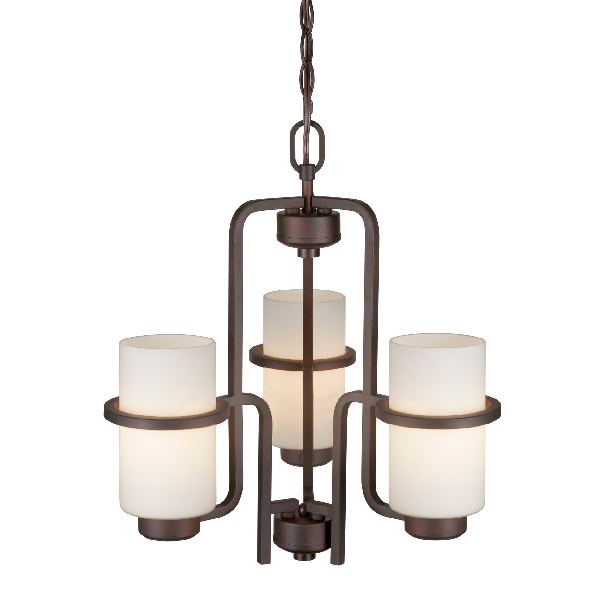 Forte Lighting Hayden 18" 3-Light Steel Antique Bronze Round Chandelier With Satin Opal Glass Shades