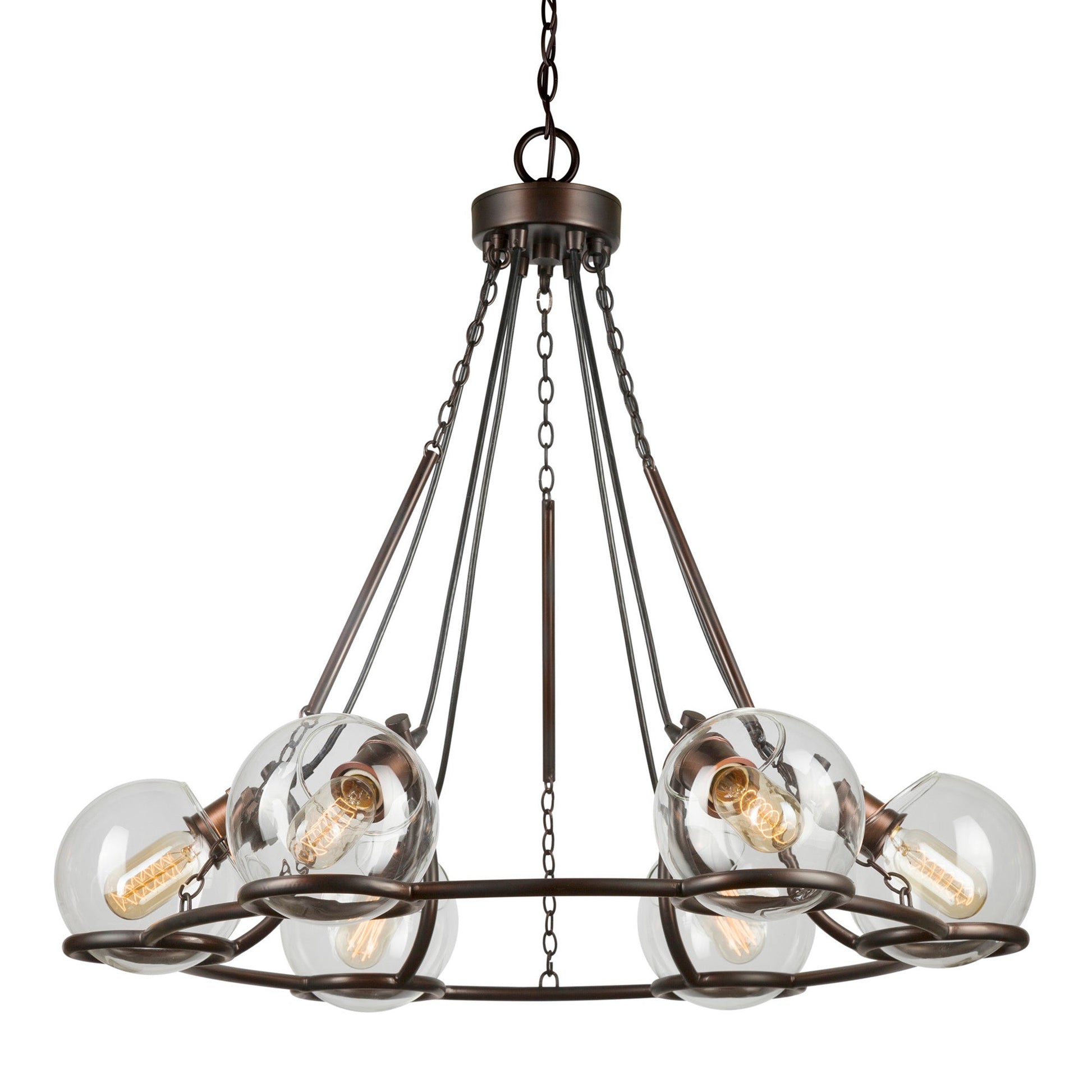 Forte Lighting Hoops 30" 6-Light Steel Antique Bronze Round Chandelier With Clear Globe Glass Shades