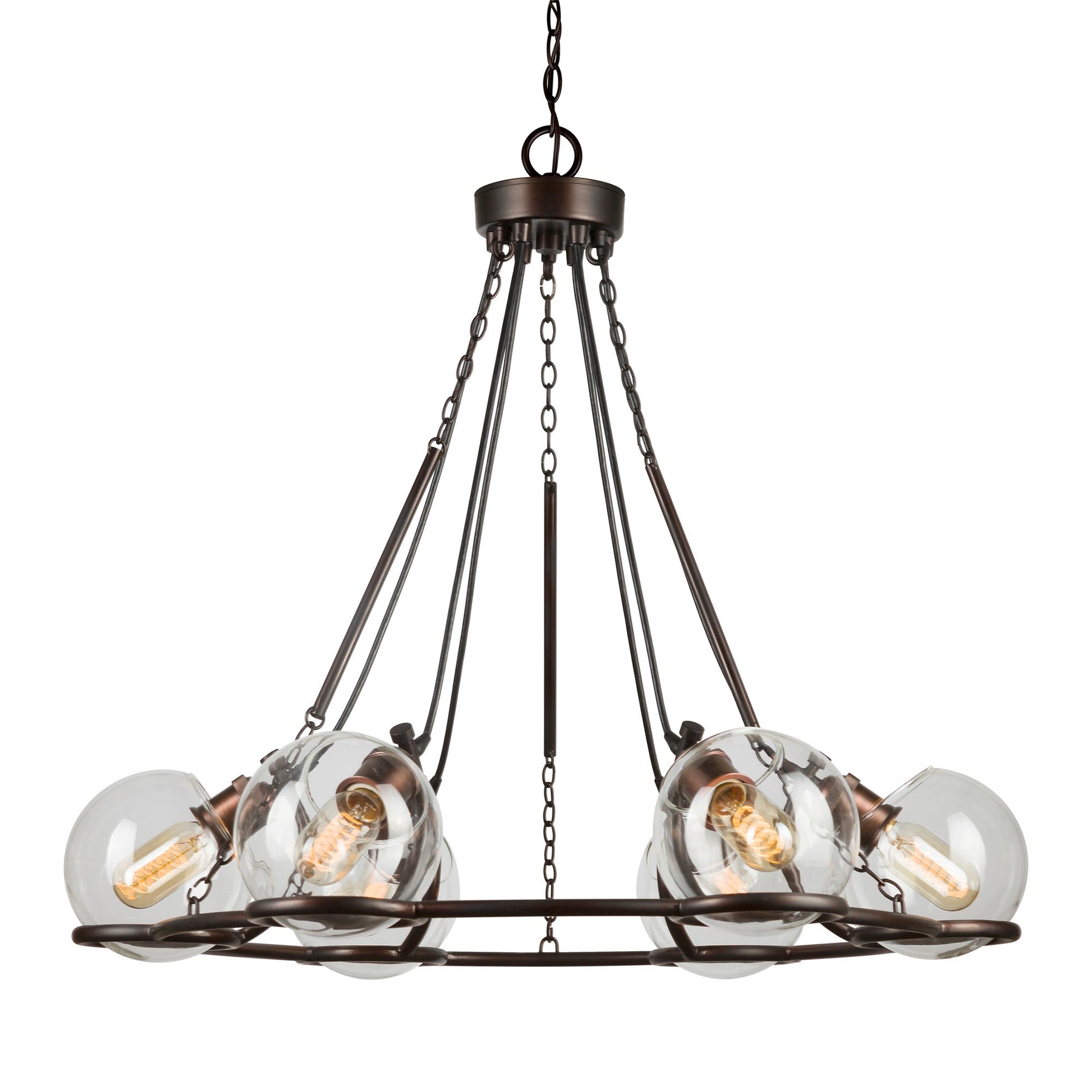 Forte Lighting Hoops 30" 6-Light Steel Antique Bronze Round Chandelier With Clear Globe Glass Shades