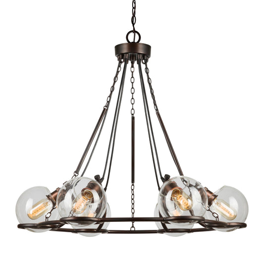 Forte Lighting Hoops 30" 6-Light Steel Antique Bronze Round Chandelier With Clear Globe Glass Shades