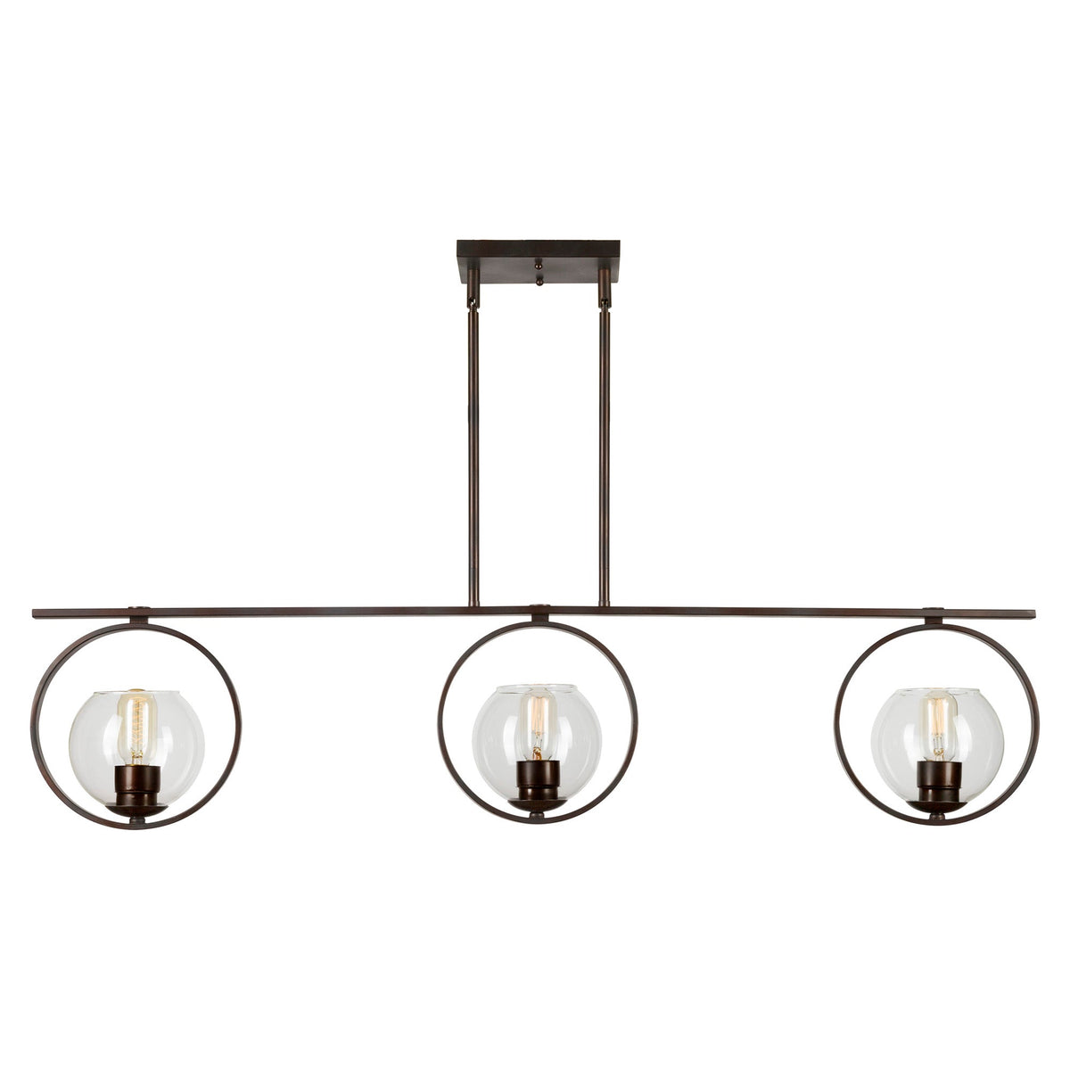 Forte Lighting Hoops 45" 3-Light Steel Antique Bronze Pendant With Clear Globe Glass Shade