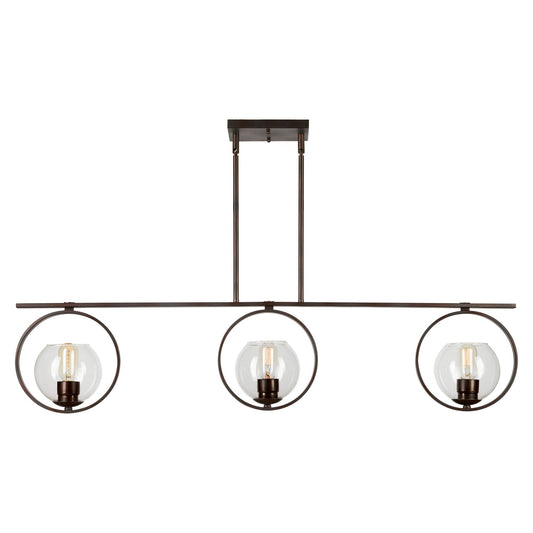 Forte Lighting Hoops 45" 3-Light Steel Antique Bronze Pendant With Clear Globe Glass Shade