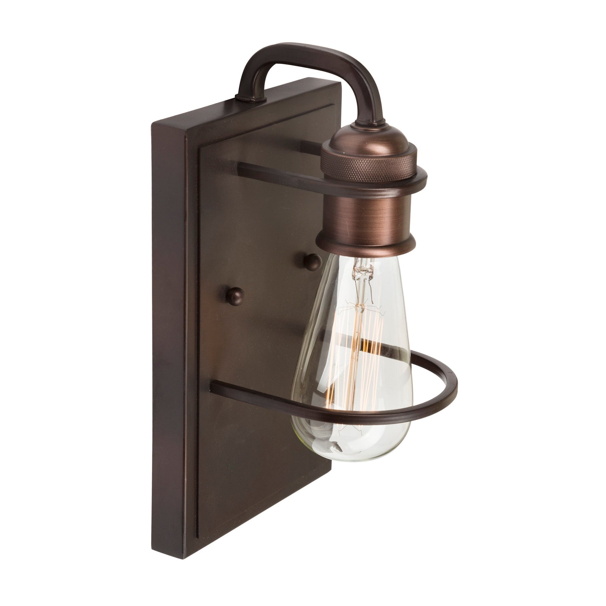 Forte Lighting Hoops 6" 1-Light Bare Bulb Antique Bronze Steel Wall Sconce With Clear Globe Glass Shade