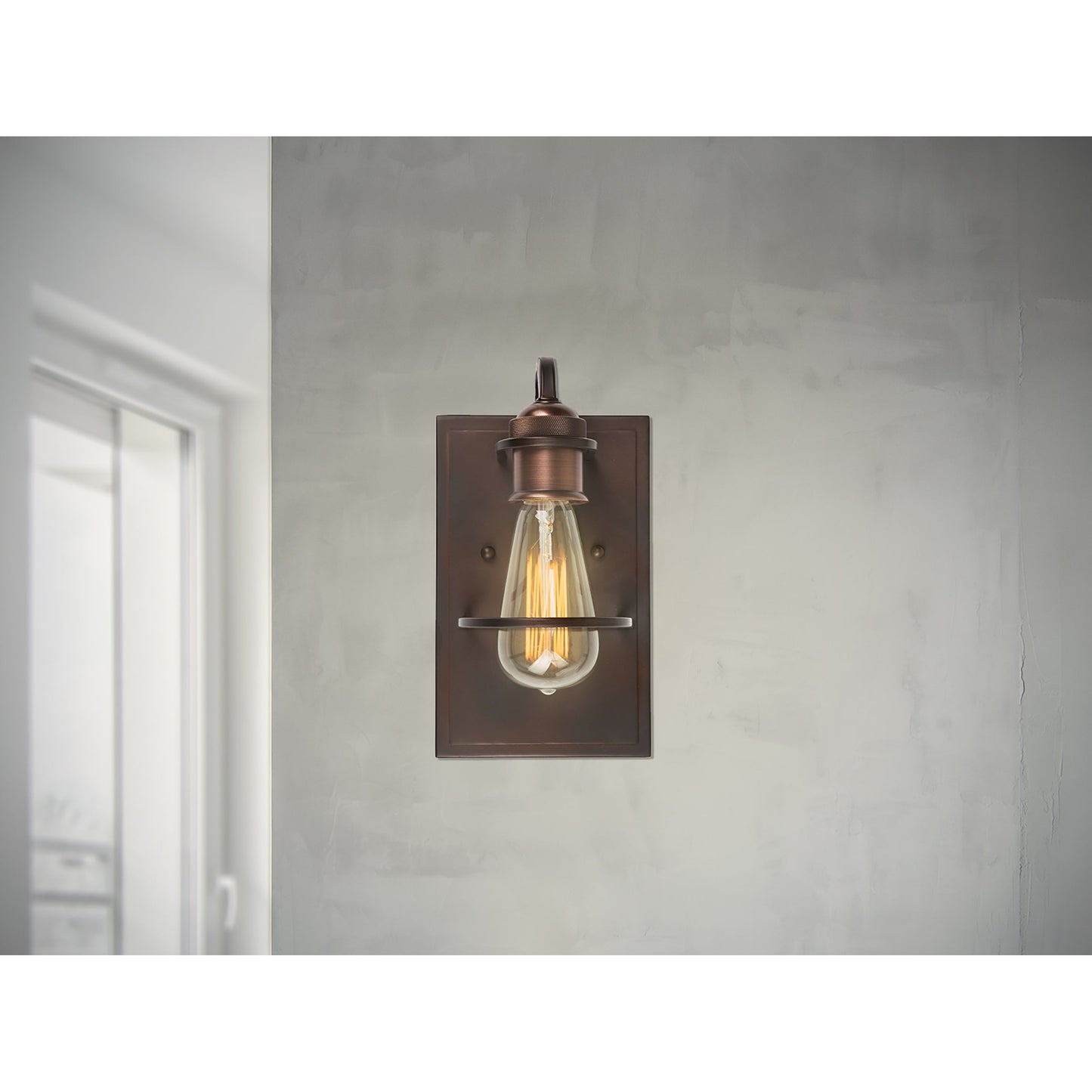 Forte Lighting Hoops 6" 1-Light Bare Bulb Antique Bronze Steel Wall Sconce With Clear Globe Glass Shade